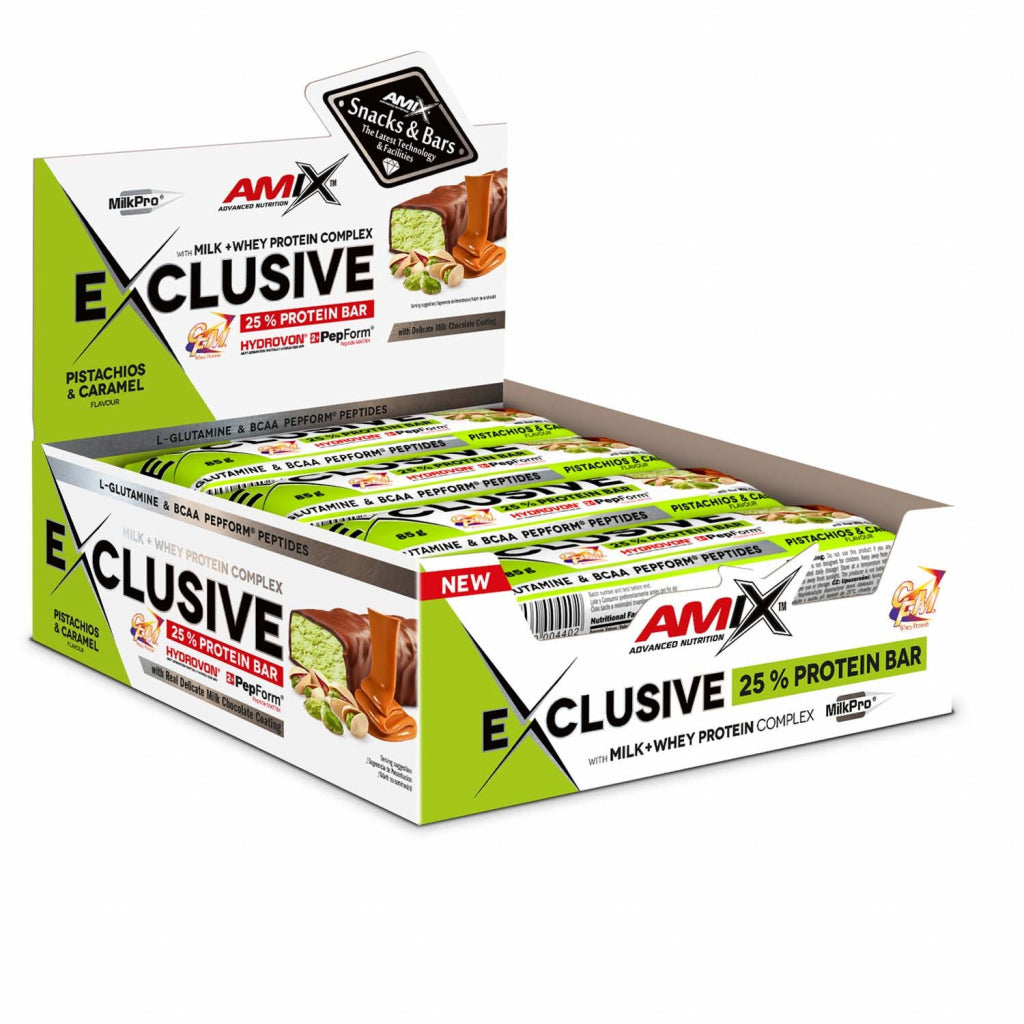 Amix Exclusive Protein Bar Box 12 x 85g Pistachios Caramel