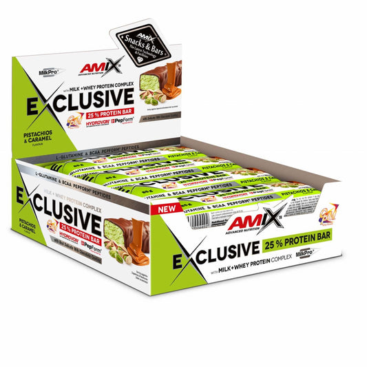 Amix Exclusive Protein Bar Box 12 x 85g Pistachios Caramel