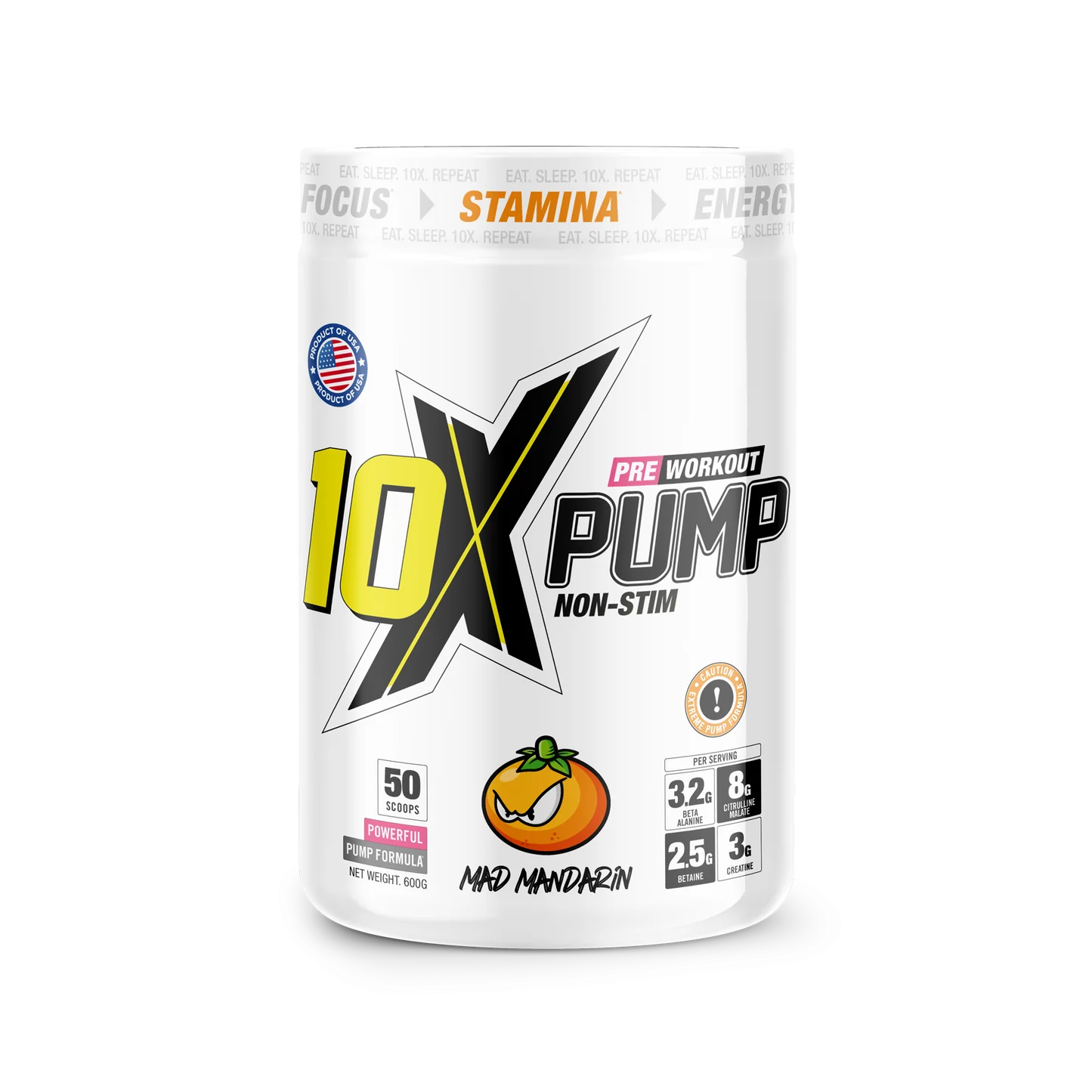 10X Athletic Pump Non Stim Pre - Workout 600g