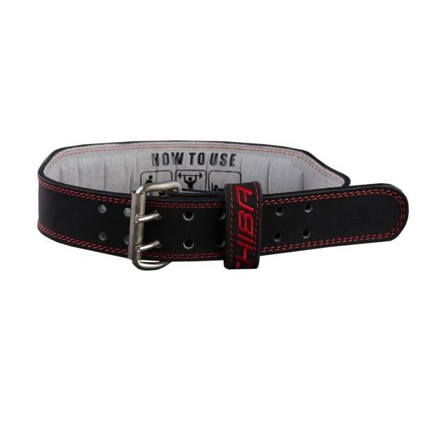 CHIBA Leather Belt 40810 Black / Red size Large